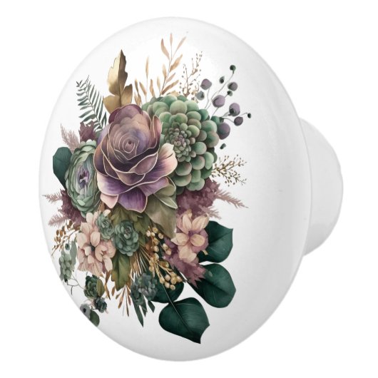 Schöne Aquamarine und Lila Mixed Floral Bouquet Keramikknauf (Rechts)