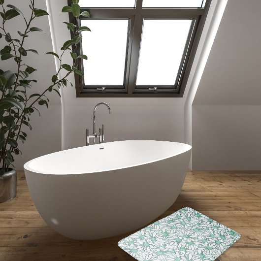 Schöne Aquamarine und weiße Flora Badematte