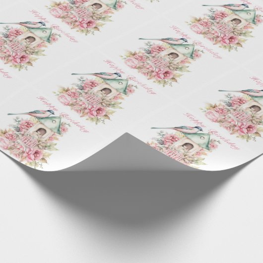 Schöne Aquarell Birdhouse Pink Blume Geschenkpapier (Ecke)