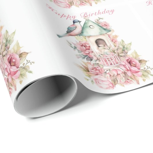 Schöne Aquarell Birdhouse Pink Blume Geschenkpapier (Rolleneckpunkt)