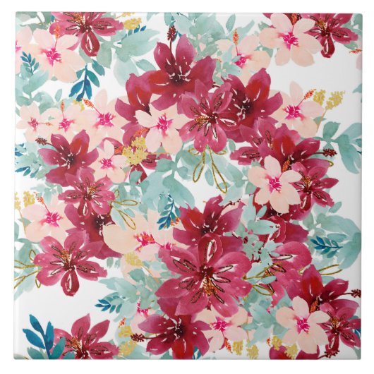 Schöne Aquarell Blume Keramik Tile Fliese (Vorderseite)