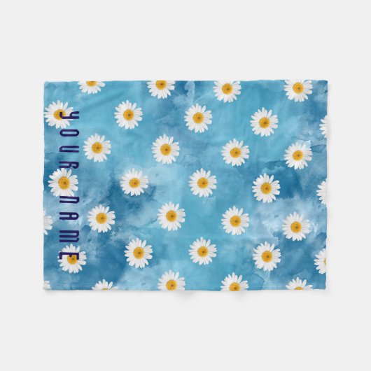 Schöne Aquarell-Daisy-Monogram-Fleece Fleecedecke (Vorderseite (Horizontal))
