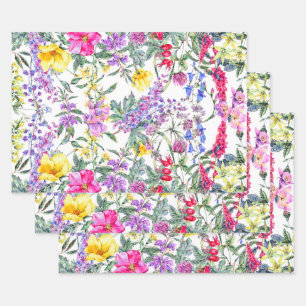Schöne Aquarell-Farbige Wildblumen Geschenkpapier Set
