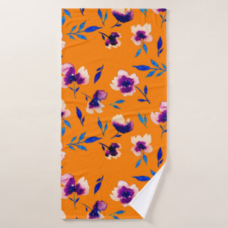 Schöne Aquarell-Pfingstrose Mohn Veilchen Blumen u Badehandtuch