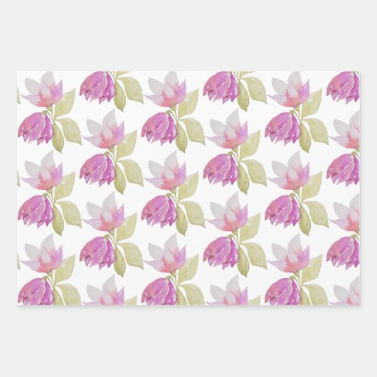 Schöne Aquarell Rosa Blume Handgemalt Geschenkpapier Set (Vorderseite 2)