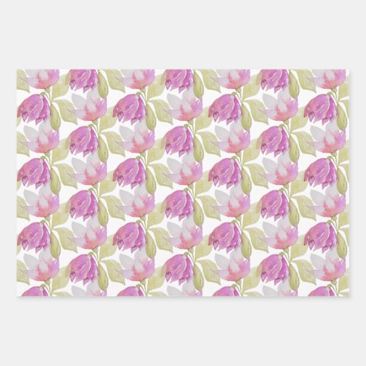 Schöne Aquarell Rosa Blume Handgemalt Geschenkpapier Set (Vorderseite)