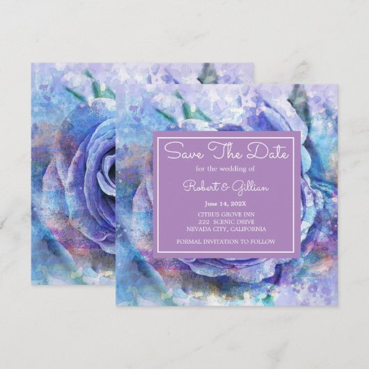 Schöne Aquarell-Rose Save The Date (Vorne/Hinten)