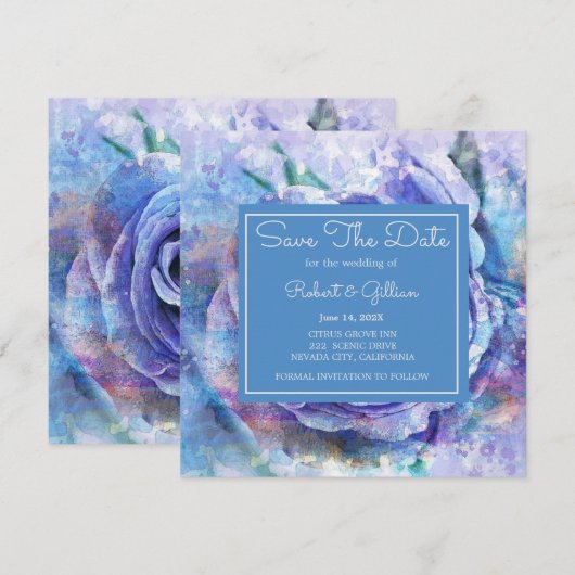 Schöne Aquarell-Rose Save The Date (Vorne/Hinten)