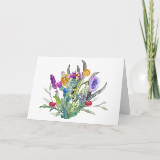 Schöne Aquarell-Wildblumen und Ladybugs Karte (Vorderseite)