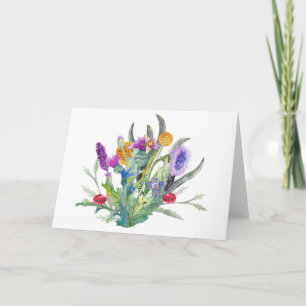 Schöne Aquarell-Wildblumen und Marienkäfer  Karte