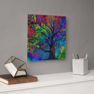 Schöne Aquarellbaum Quadratische Wanduhr