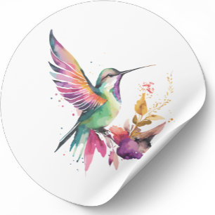 Schöne Aquarellbilder für Kolibri Runder Aufkleber
