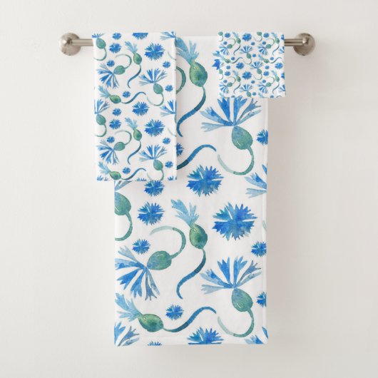 Schöne Aquarellblauen Kornblumen Badhandtuch Set (Insitu)