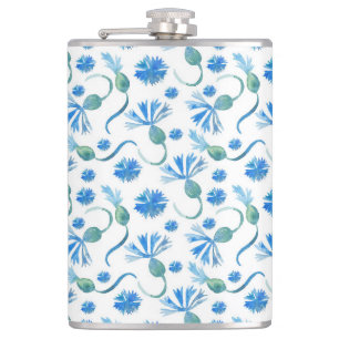 Schöne Aquarellblauen Kornblumen Flachmann