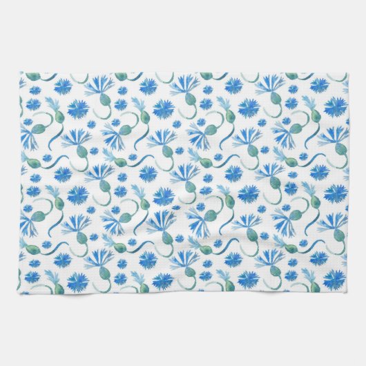 Schöne Aquarellblauen Kornblumen Geschirrtuch (Horizontal)