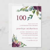 Schöne Aquarellblume 100. Geburtstag Einladung (Vorderseite)