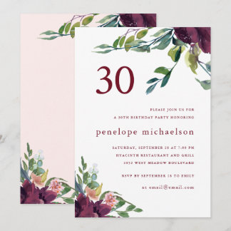 Schöne Aquarellblume 30. Geburtstag Einladung