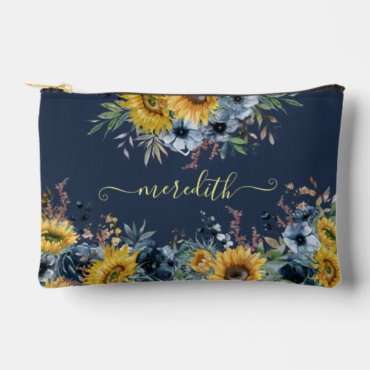 Schöne Aquarellblumen Blauer Hintergrundname Zubehörtasche (Vorderseite)