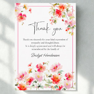 Schöne Aquarellblumen Helles Rosa Begräbnis Dankeskarte
