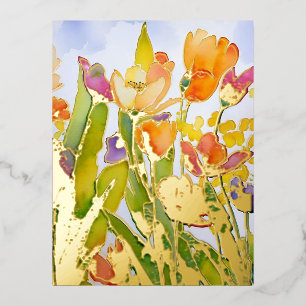 Schöne Aquarellblüte mit Goldfolie vergoldet. Folien Feiertagspostkarte