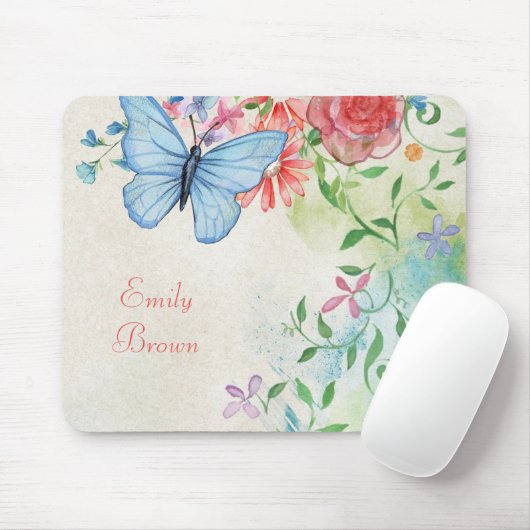 Schöne Aquarellblüte mit Schmetterling Mousepad (Mit Mouse)