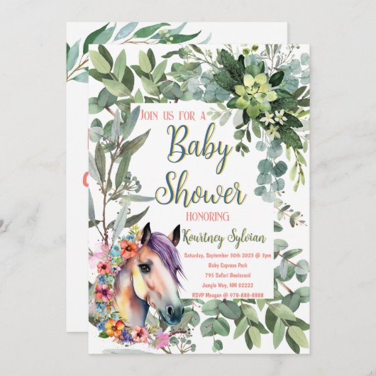 Schöne Aquarellblütendusche Einladung (Vorne/Hinten)