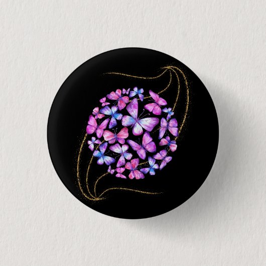 Schöne Aquarellbutterfische mit Goldblende Button (Vorderseite)