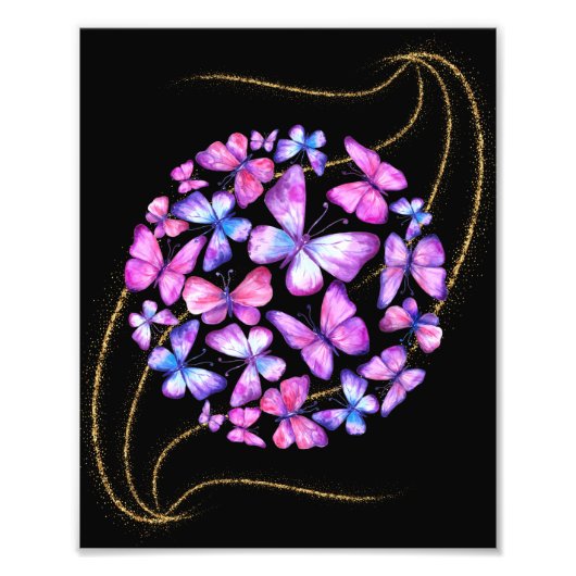 Schöne Aquarellbutterfische mit Goldblende Fotodruck (Vorne)