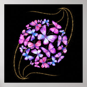 Schöne Aquarellbutterfische mit Goldblende Poster