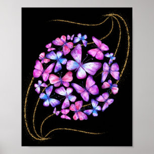 Schöne Aquarellbutterfische mit Goldblende Poster