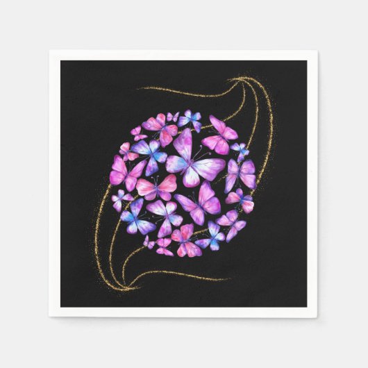 Schöne Aquarellbutterfische mit Goldblende Serviette (Vorderseite)