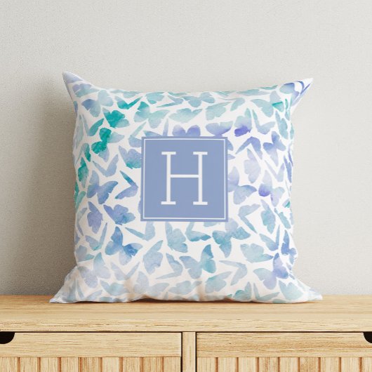 Schöne Aquarellbutterfische Mit Monogramm Kissen