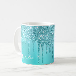 Schöne Aquarelle, blaue Minze und türkisfarbene Gl Kaffeetasse