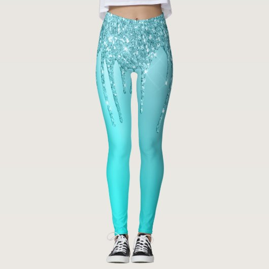 Schöne Aquarelle, blaue Minze und türkisfarbene Gl Leggings (Vorderseite)