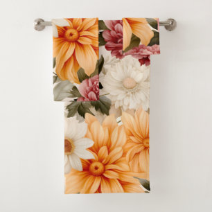 Schöne Aquarellfarbe Blütendruckorange Fall Badhandtuch Set