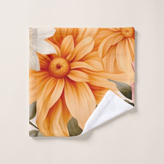 Schöne Aquarellfarbe Blütendruckorange Fall Badhandtuch Set (Waschlappen)