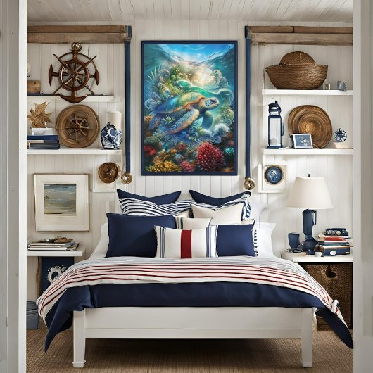 Schöne Aquarellfarbe Meeresschildkröte Leinwanddruck