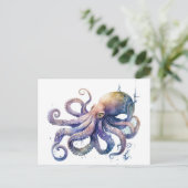 Schöne Aquarellfarbe Oktopus Postkarte (Stehend Vorderseite)