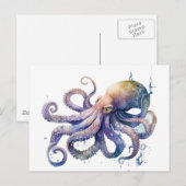 Schöne Aquarellfarbe Oktopus Postkarte (Vorne/Hinten)