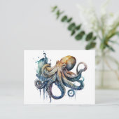 Schöne Aquarellfarbe Oktopus Postkarte (Stehend Vorderseite)