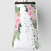 Schöne Aquarellfarbe Rosa Blume Personalisiert Nam Golf Headcover (Rotieren 90)