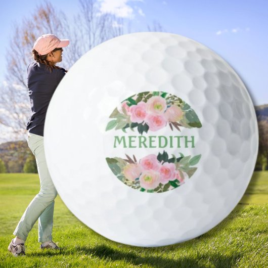 Schöne Aquarellfarbe Rosa Blume Personalisiert Nam Golfball