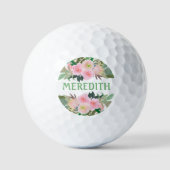 Schöne Aquarellfarbe Rosa Blume Personalisiert Nam Golfball (Vorderseite)