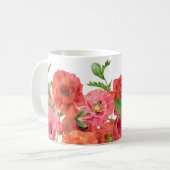 Schöne Aquarellfarbe Rote Pink Puppies Blüte Kaffeetasse (Vorderseite Links)