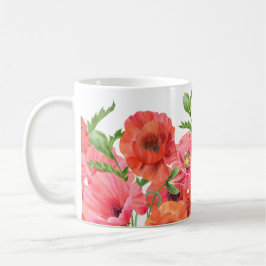 Schöne Aquarellfarbe Rote Pink Puppies Blüte Kaffeetasse