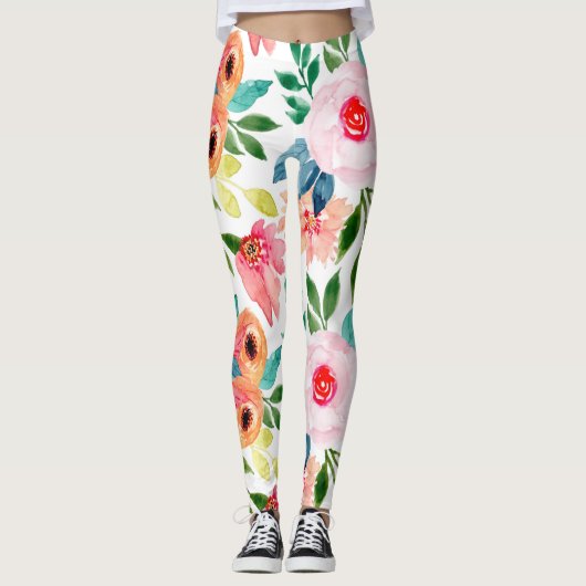 Schöne Aquarellfarben-Blume Leggings (Vorderseite)