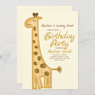 Schöne Aquarellfarben Giraffe Geburtstag Einladung