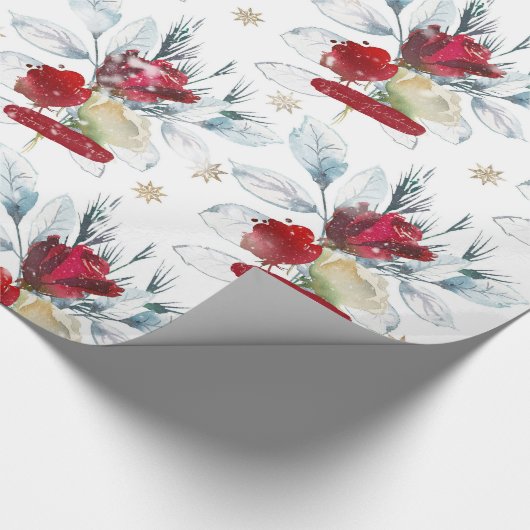 Schöne Aquarellfarben-Rose mit Wintervibes Geschenkpapier (Ecke)