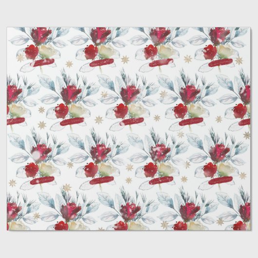 Schöne Aquarellfarben-Rose mit Wintervibes Geschenkpapier (Flach)