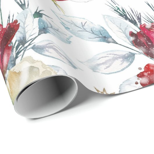 Schöne Aquarellfarben-Rose mit Wintervibes Geschenkpapier (Rolleneckpunkt)